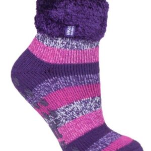 Ladies HEAT HOLDERS Lounge Twist Stripe Socks - Purple-Lily